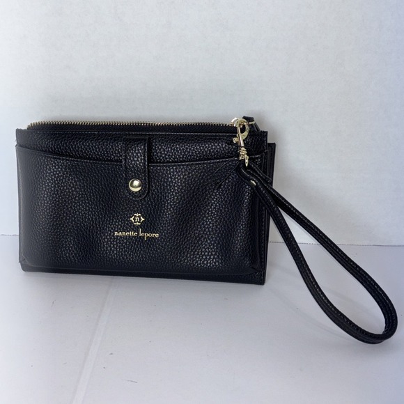 Nanette Lepore Bifold Wallet Organizer Black Vegan Pebble Leather - Picture 1 of 6